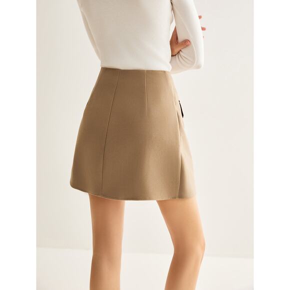 Commense Y2K Clueless Magnet Closure Pleated Mini Skirt Beige Preppy Small - Picture 4 of 6